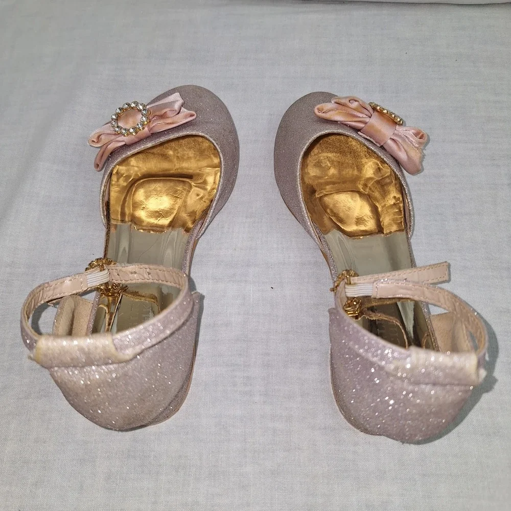 Badgley Mischka Pink Champagne 1 Glitter Bow Dress Heel Girls BM00016 Glittery